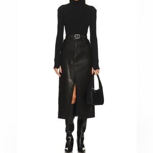FRAME Women's Black Lamb Leather Midi Skirt. New without tags.